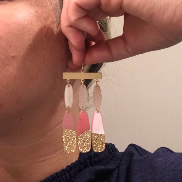 Pink and Gold Flutter Drop Earrings - Picture 7 of 7